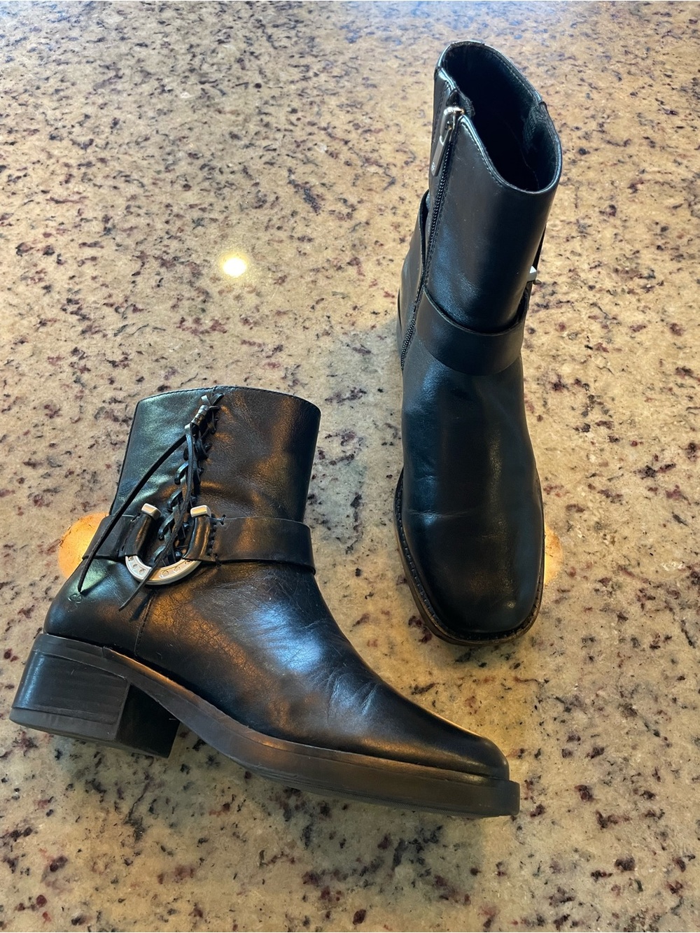 Black leather Lucky Brand “Kamany”booties 7 ret.$149